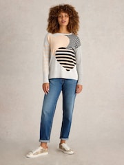 White Stuff Natural Olive Stripe Heart Jumper - Image 1 of 6