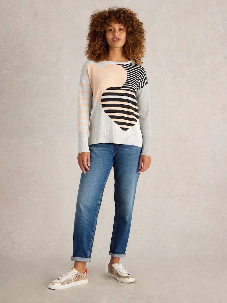 White Stuff Natural Olive Stripe Heart Jumper - Image 1 of 6