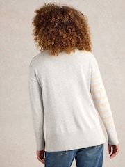 White Stuff Natural Olive Stripe Heart Jumper - Image 2 of 6