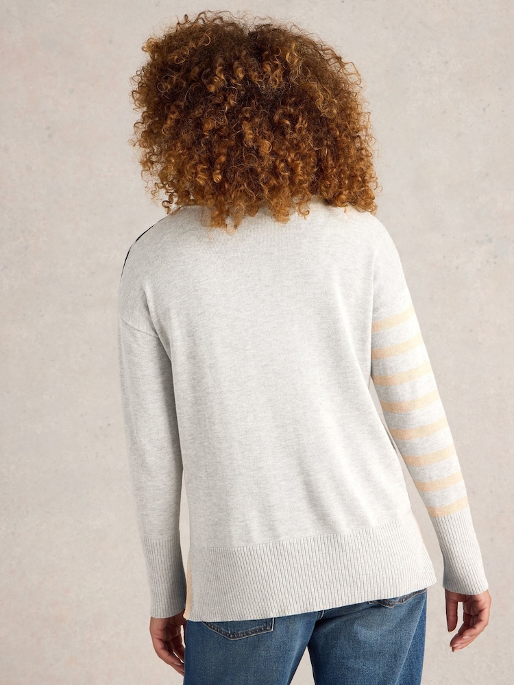 White Stuff Natural Olive Stripe Heart Jumper - Image 2 of 6