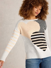 White Stuff Natural Olive Stripe Heart Jumper - Image 3 of 6