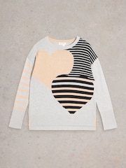 White Stuff Natural Olive Stripe Heart Jumper - Image 5 of 6