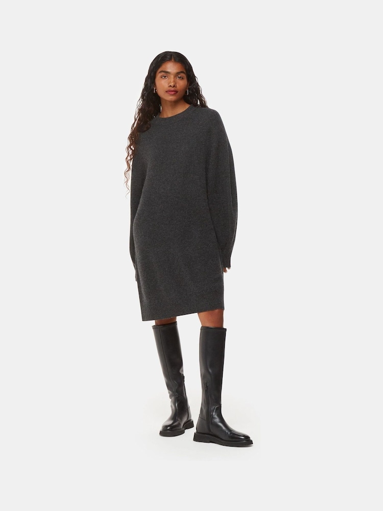 Whistles Grey Petite Ava Round Neck Knitted Dress - Image 1 of 5