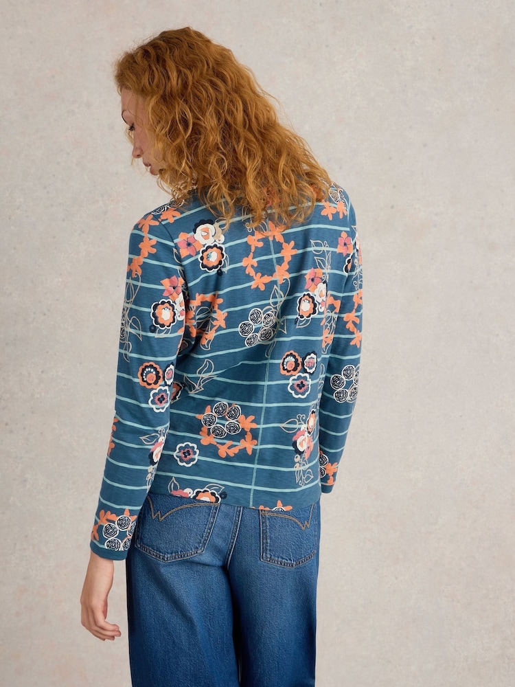 White Stuff Blue Nelly Long Sleeve 100% Cotton T-Shirt - Image 2 of 6