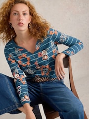White Stuff Blue Nelly Long Sleeve 100% Cotton T-Shirt - Image 3 of 6
