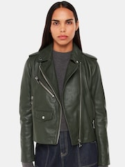 Whistles Green Agnes Pocket Leather Jacket - Image 1 of 5