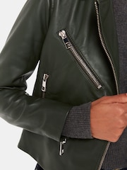 Whistles Green Agnes Pocket Leather Jacket - Image 4 of 5