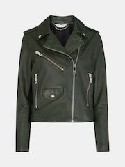 Whistles Green Agnes Pocket Leather Jacket - Image 5 of 5