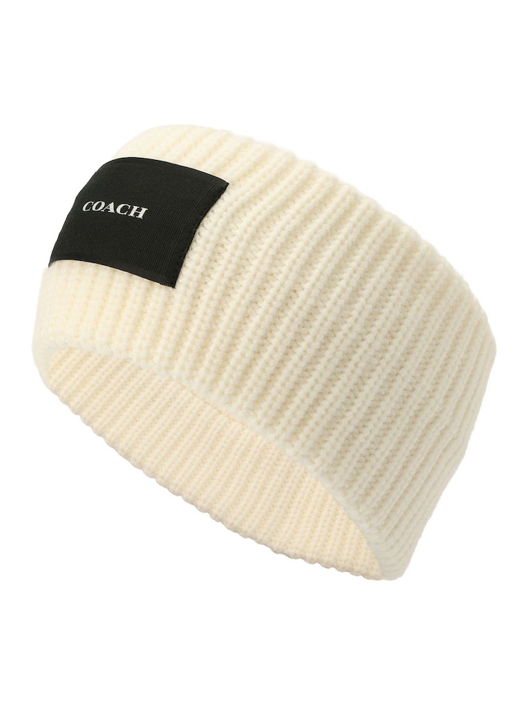 COACH Cream Woven Patch Knit Headband - Image 1 of 4