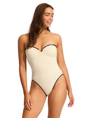 Seafolly Cream Ring Front Bandeau One Piece Swimsuit - Image 2 of 5