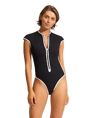 Seafolly Cap Sleeve Zip Front One Piece - Image 1 of 5