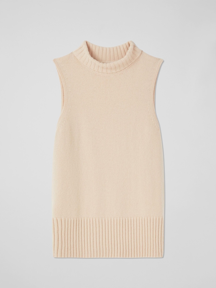 LK Bennett Natural Frances Camel Roll Neck Knitted Relaxed Sleeveless T-Shirt - Image 4 of 4