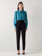 LK Bennett Green Sonya Teal Viscose Crepe Shirt With Sparkle Button - Image 2 of 5