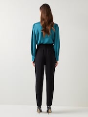 LK Bennett Green Sonya Teal Viscose Crepe Shirt With Sparkle Button - Image 3 of 5