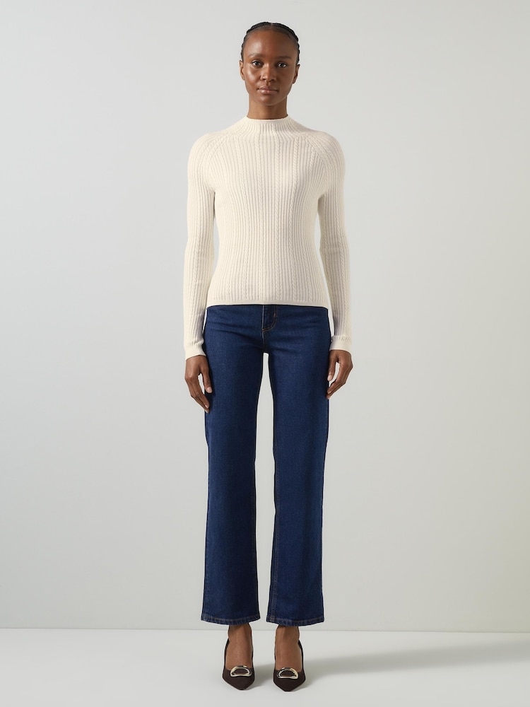 LK Bennett Cream West Coconut Milk Cable Stitch Sweater - Image 2 of 5