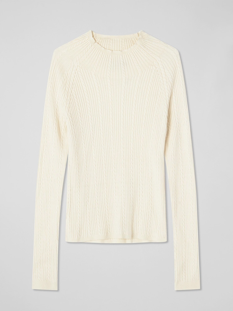 LK Bennett Cream West Coconut Milk Cable Stitch Sweater - Image 5 of 5