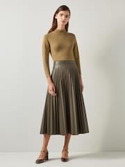 LK Bennett Brown Sadie Gold Turtle Neck Metallic Knit Top - Image 1 of 3