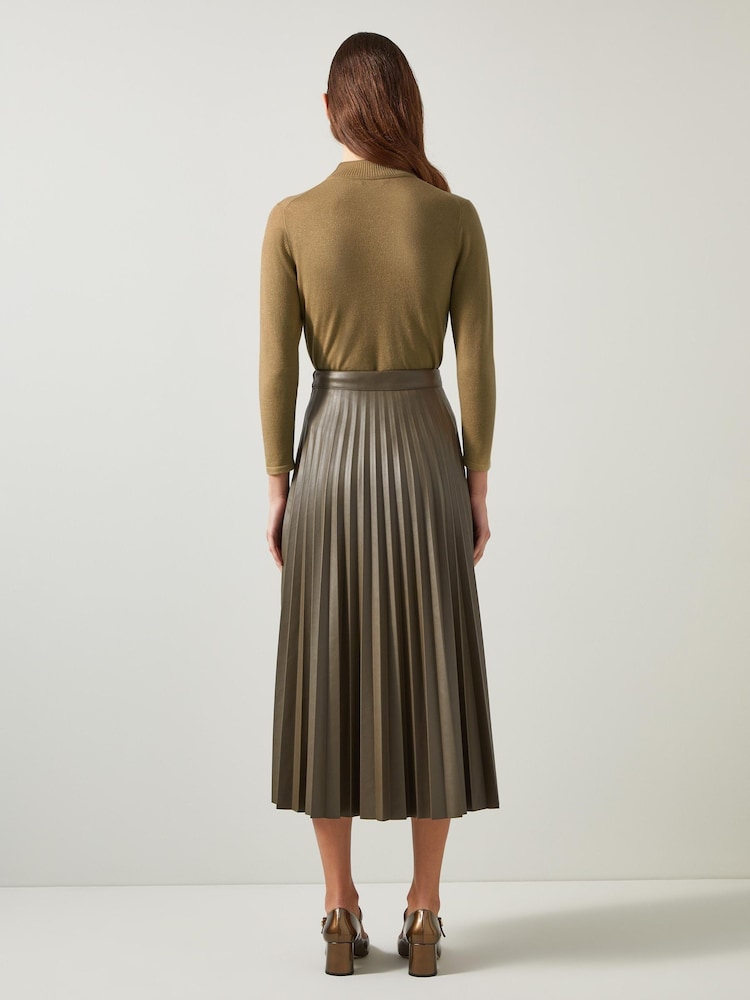 LK Bennett Brown Sadie Gold Turtle Neck Metallic Knit Top - Image 2 of 3