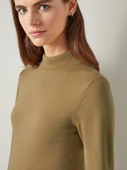 LK Bennett Brown Sadie Gold Turtle Neck Metallic Knit Top - Image 3 of 3
