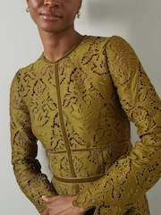 LK Bennett Green Gracie Moss Trimmed Lace Dress - Image 6 of 8
