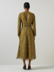 LK Bennett Green Gracie Moss Trimmed Lace Dress - Image 7 of 8