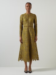 LK Bennett Green Gracie Moss Trimmed Lace Dress - Image 4 of 5
