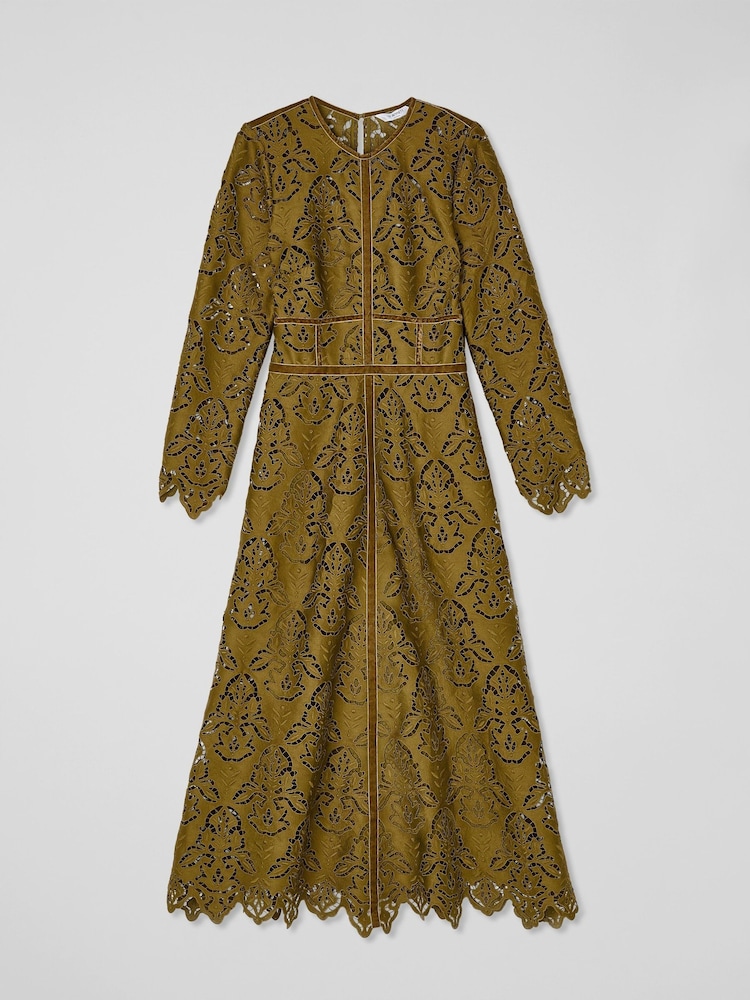 LK Bennett Green Gracie Moss Trimmed Lace Dress - Image 5 of 5