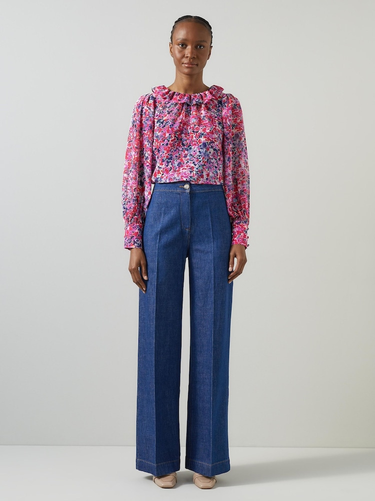 LK Bennett Pink Erin Multi Watercolor Floral Blouse - Image 1 of 4