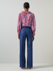 LK Bennett Pink Erin Multi Watercolor Floral Blouse - Image 2 of 4