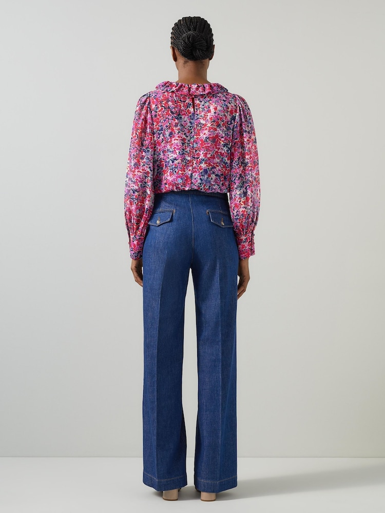 LK Bennett Pink Erin Multi Watercolor Floral Blouse - Image 2 of 4