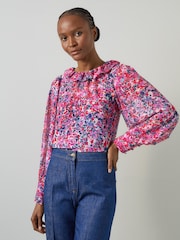 LK Bennett Pink Erin Multi Watercolor Floral Blouse - Image 3 of 4