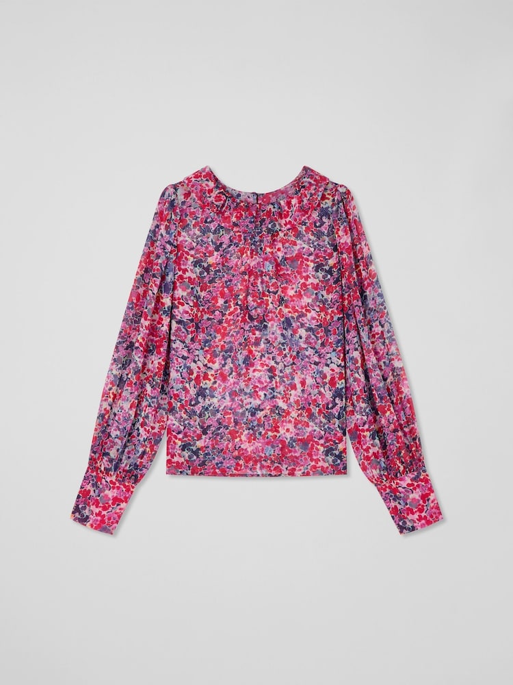 LK Bennett Pink Erin Multi Watercolor Floral Blouse - Image 4 of 4