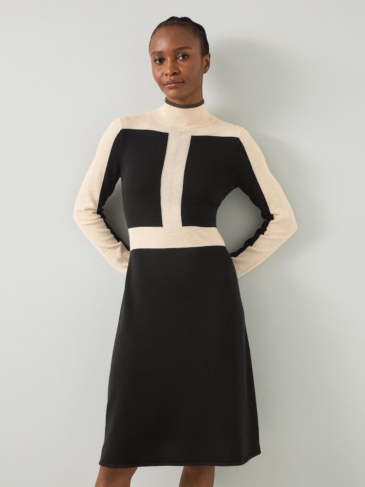LK Bennett Black Selma Multi Colour Block Knitted Dress - Image 1 of 4