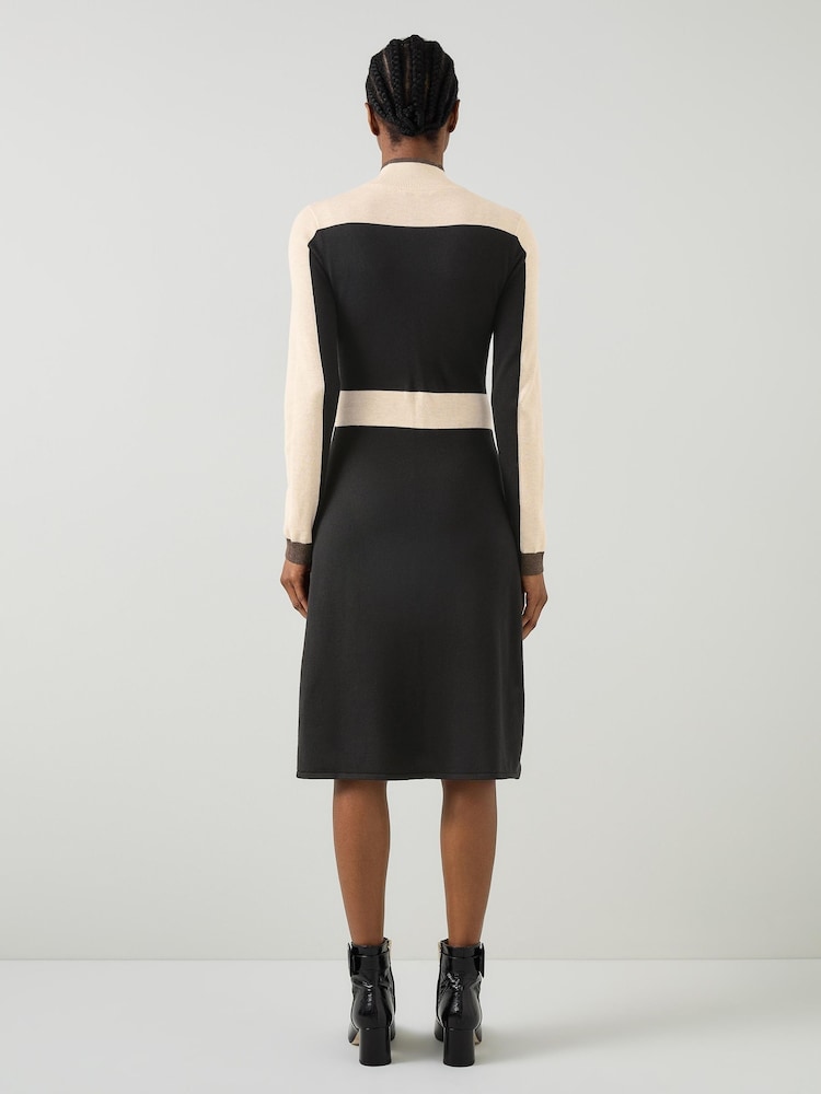 LK Bennett Black Selma Multi Colour Block Knitted Dress - Image 2 of 4