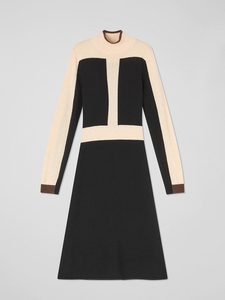 LK Bennett Black Selma Multi Colour Block Knitted Dress - Image 4 of 4