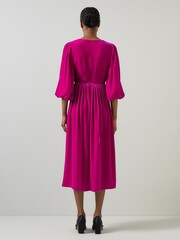 LK Bennett Pink Callista Magenta Smocked Fluid Velvet Dress - Image 2 of 5