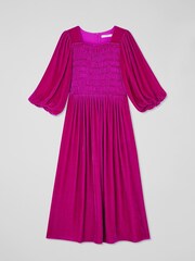 LK Bennett Pink Callista Magenta Smocked Fluid Velvet Dress - Image 5 of 5