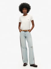 Superdry Blue Mid Rise Wide Leg 100% Cotton Double Tape Jeans - Image 1 of 7
