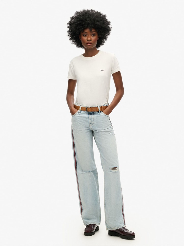 Superdry Blue Mid Rise Wide Leg 100% Cotton Double Tape Jeans - Image 1 of 7
