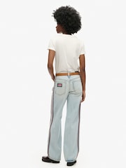 Superdry Blue Mid Rise Wide Leg 100% Cotton Double Tape Jeans - Image 2 of 7