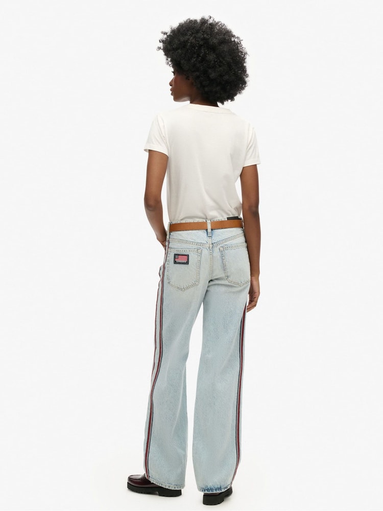 Superdry Blue Mid Rise Wide Leg 100% Cotton Double Tape Jeans - Image 2 of 7