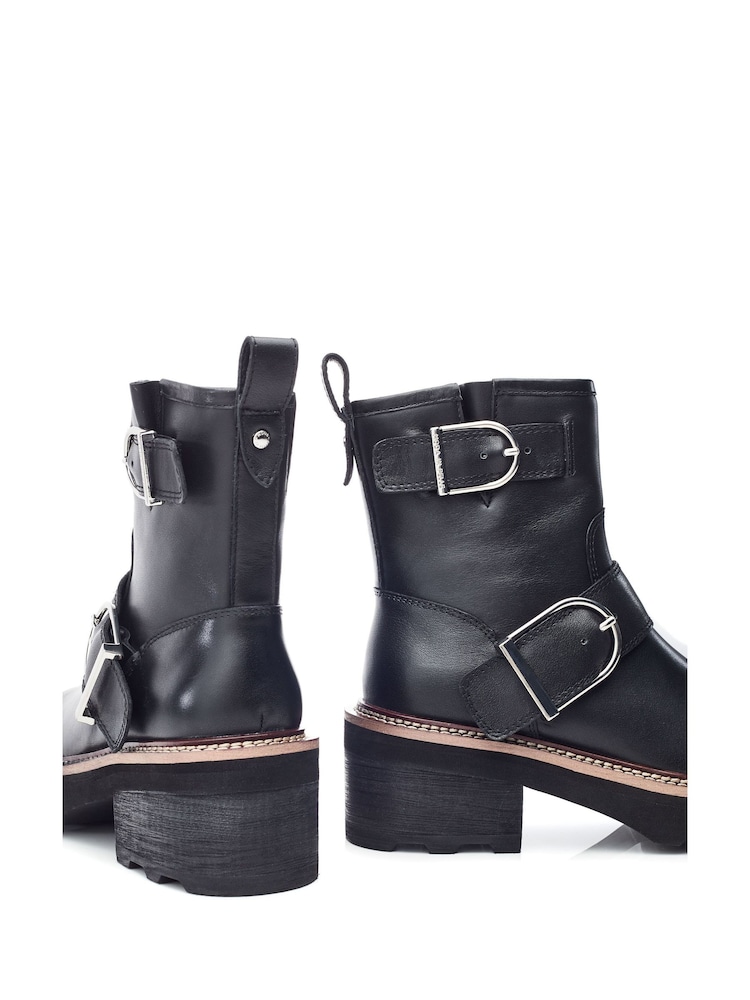 Moda in Pelle Barbel Buckle Detail Chunky Leather Biker Black Boots - Image 4 of 4