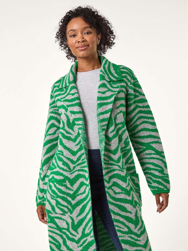 Roman Green Petite Animal Print Knit Coatigan - Image 1 of 5