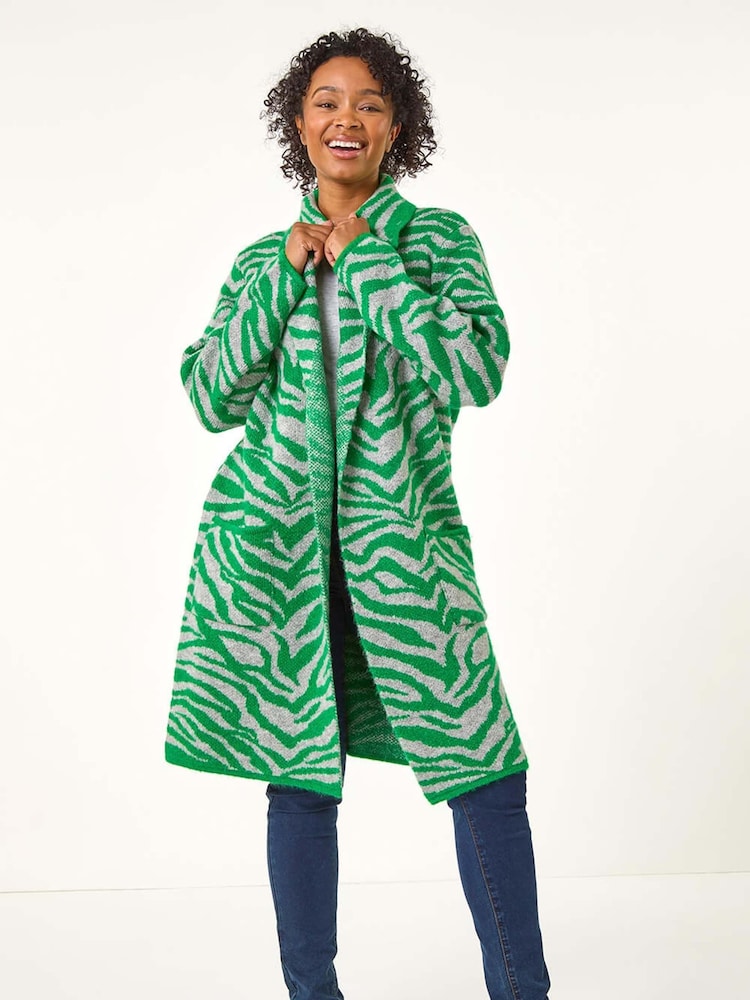 Roman Green Petite Animal Print Knit Coatigan - Image 2 of 5