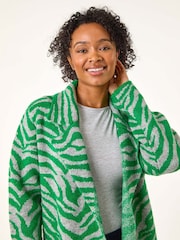 Roman Green Petite Animal Print Knit Coatigan - Image 4 of 5