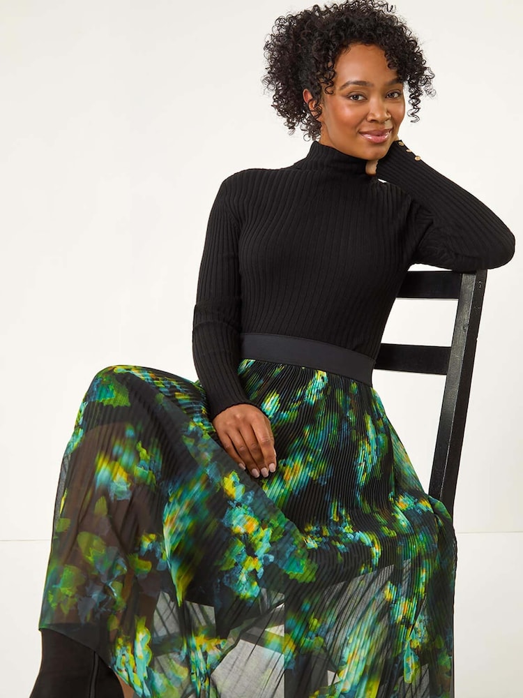 Roman Green Petite Floral Crystal Pleated Skirt - Image 1 of 5