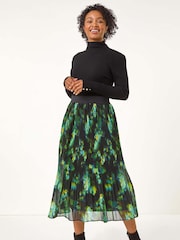 Roman Green Petite Floral Crystal Pleated Skirt - Image 2 of 5