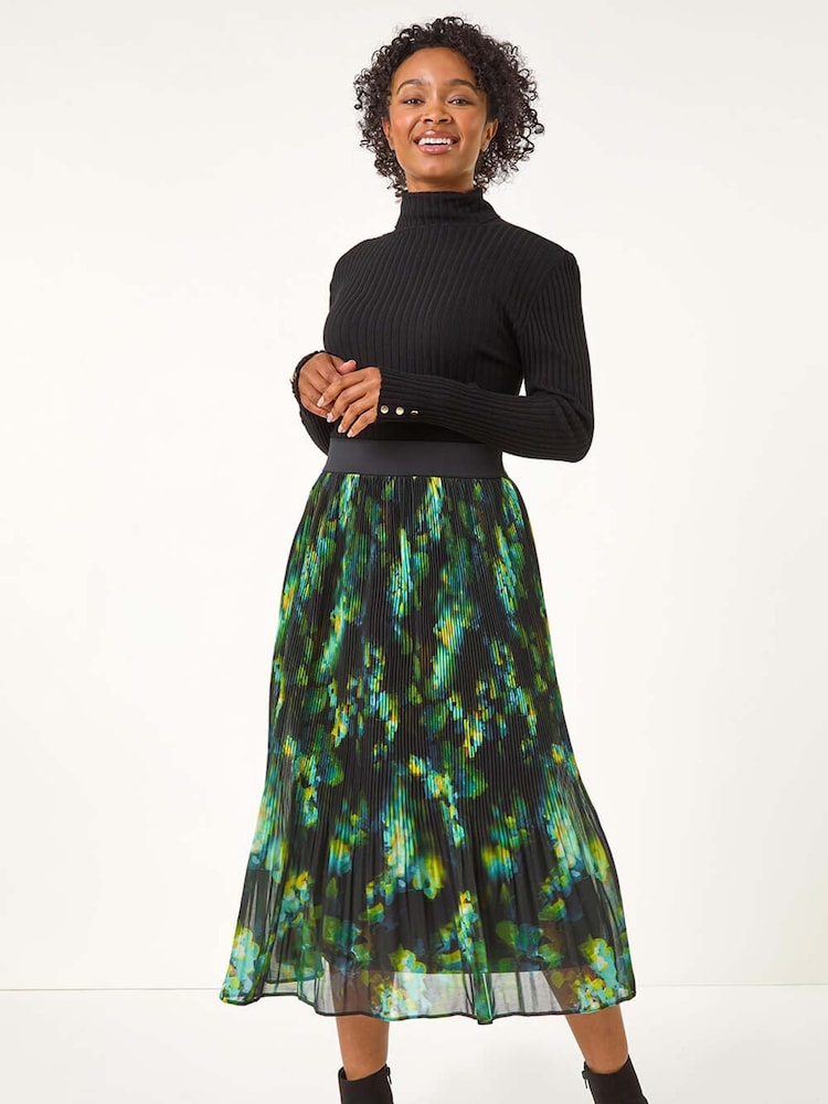 Roman Green Petite Floral Crystal Pleated Skirt - Image 2 of 5