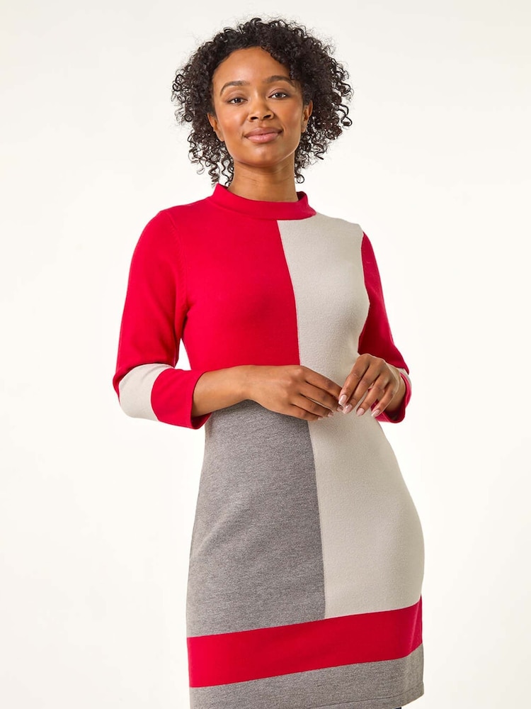 Roman Red Petite Colour Block Knit Dress - Image 1 of 5