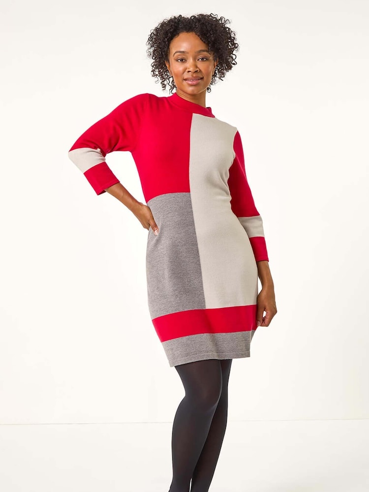 Roman Red Petite Colour Block Knit Dress - Image 2 of 5